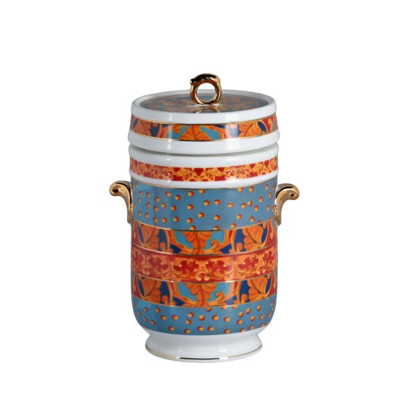 Clarissa Bone China Porselen Mavi Beyaz Kulplu Kavanoz 22 cm - 1