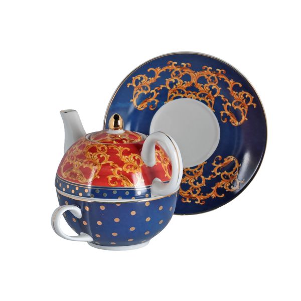 Clarissa Bone China Porselen Mavi Beyaz Tek Kişilik Demlik&Fincan Seti - 3