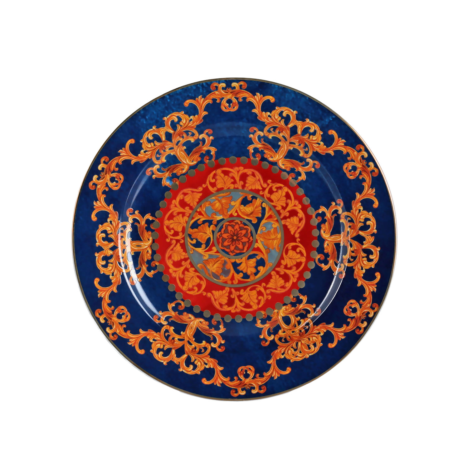 Lucky Art Clarissa Bone China  Porselen Mavi Kırmızı Barok Desenli 4 lü Tatlı Tabağı Seti 20 cm - 3