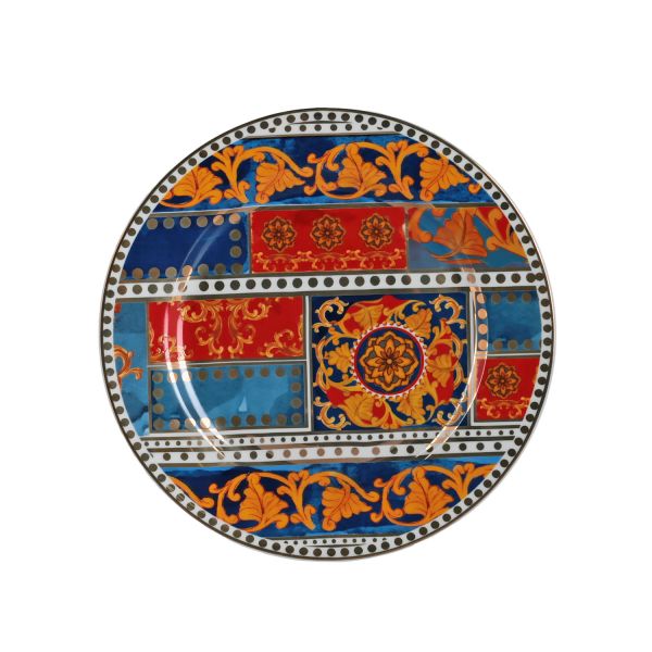 Lucky Art Clarissa Bone China  Porselen Mavi Kırmızı Barok Desenli 4 lü Tatlı Tabağı Seti 20 cm - 5