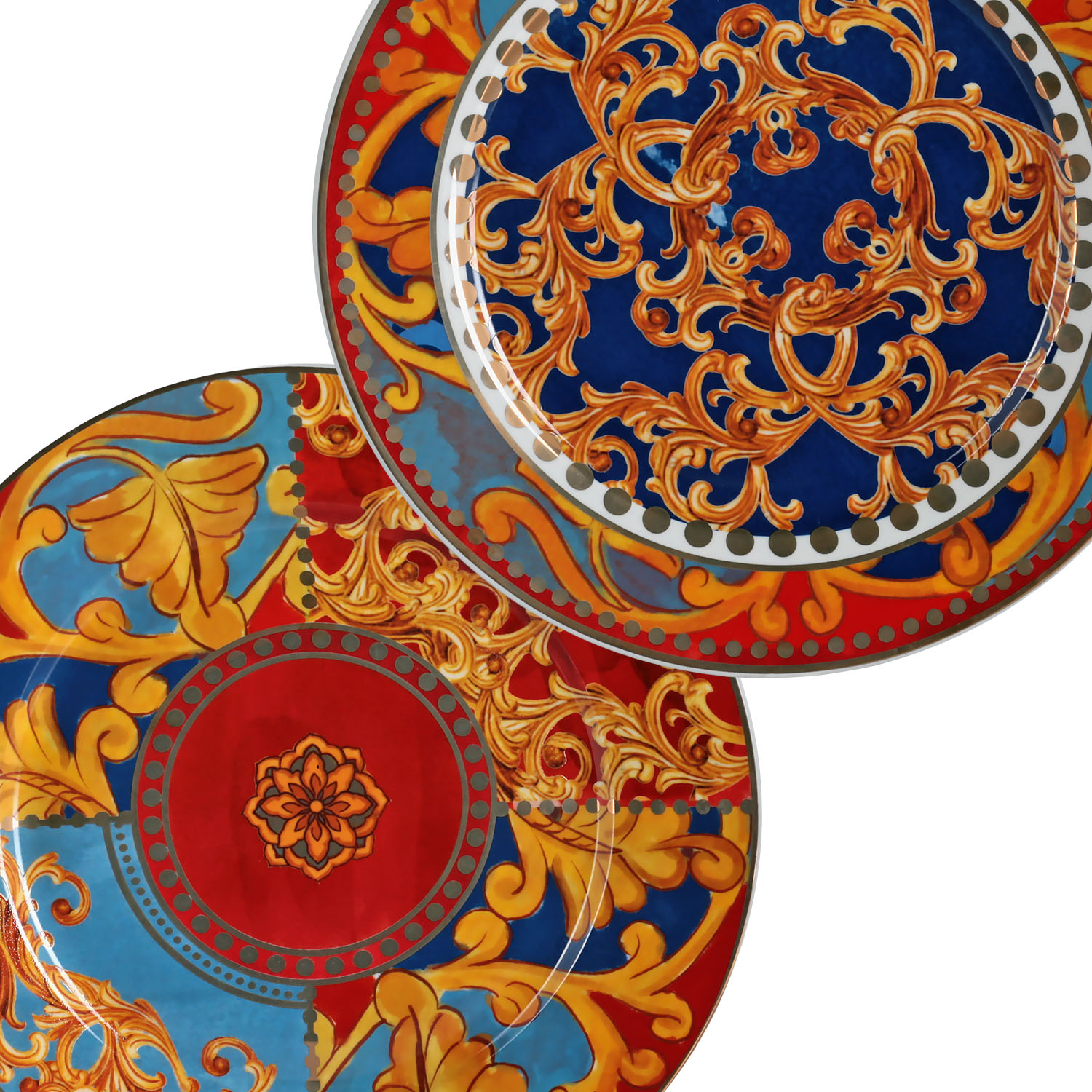 Clarissa Bone China Porselen Mavi Kırmızı 4 lü Yemek Tabağı Seti 27 cm - 2