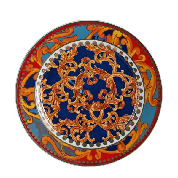 Clarissa Bone China Porselen Mavi Kırmızı 4 lü Yemek Tabağı Seti 27 cm - 3