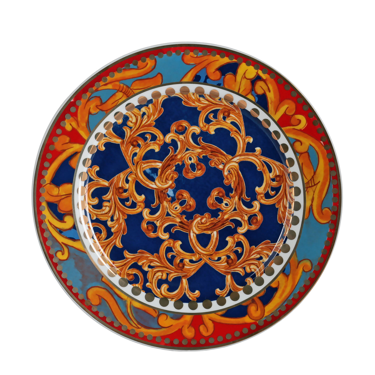 Clarissa Bone China Porselen Mavi Kırmızı 4 lü Yemek Tabağı Seti 27 cm - 3