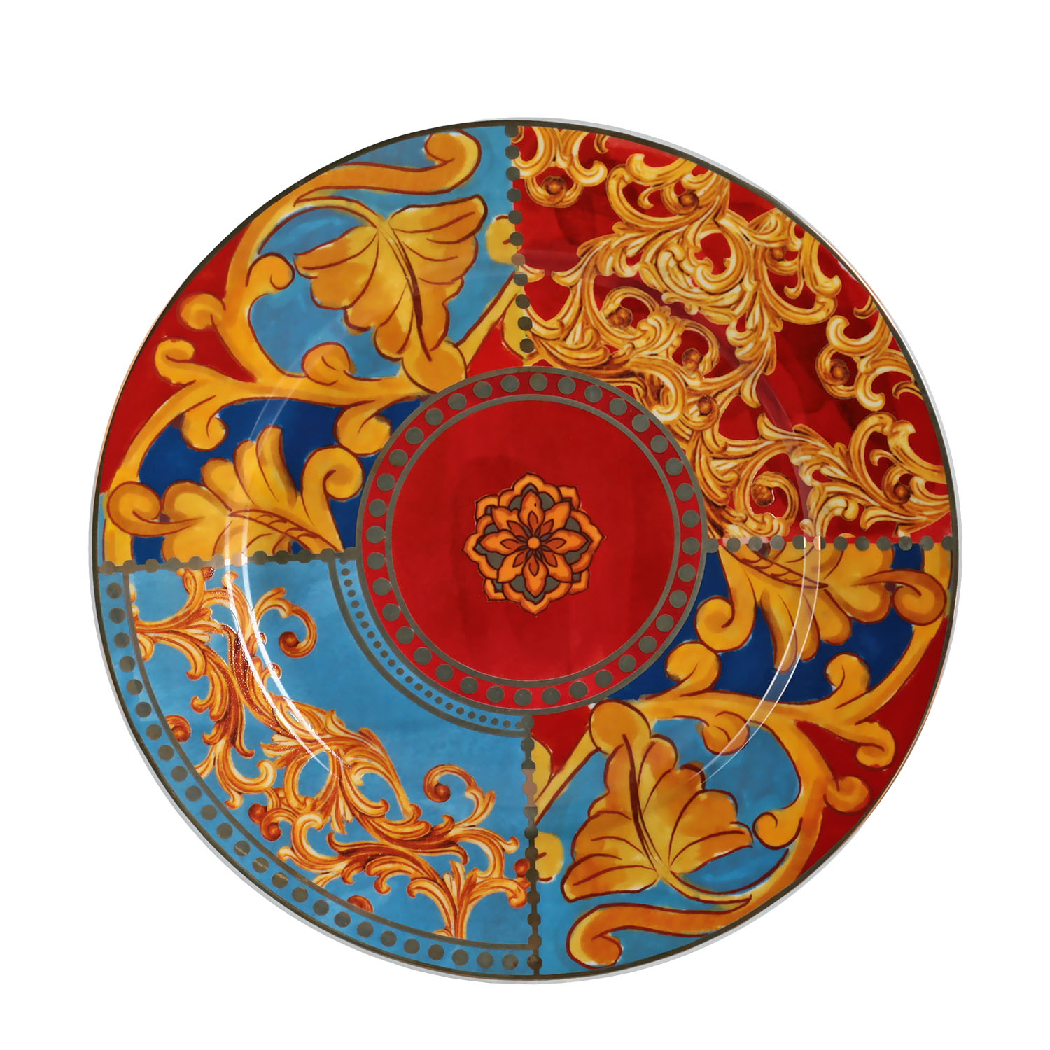 Clarissa Bone China Porselen Mavi Kırmızı 4 lü Yemek Tabağı Seti 27 cm - 4