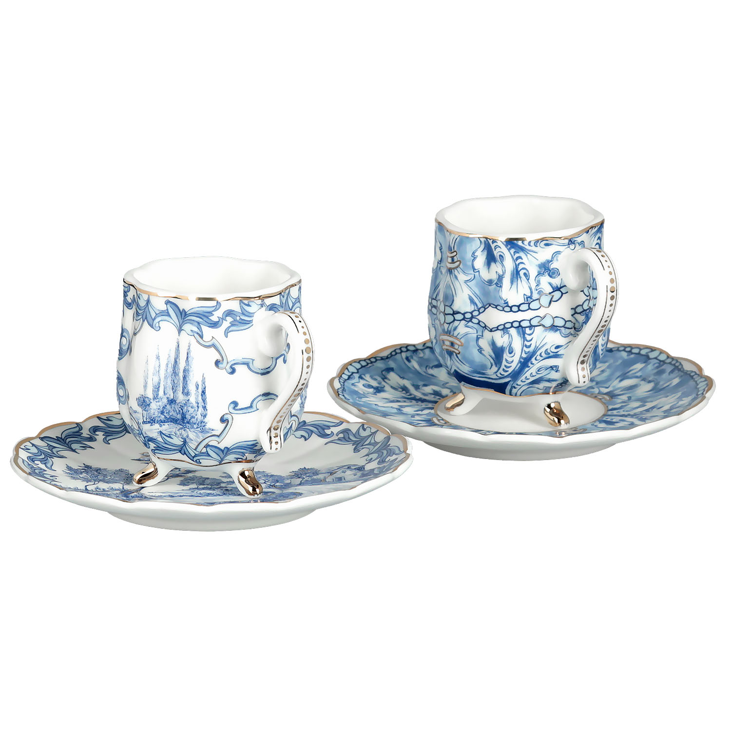 Florance Bone China Mavi Beyaz 4 lü Ayaklı Kahve Fincanı Seti - 3