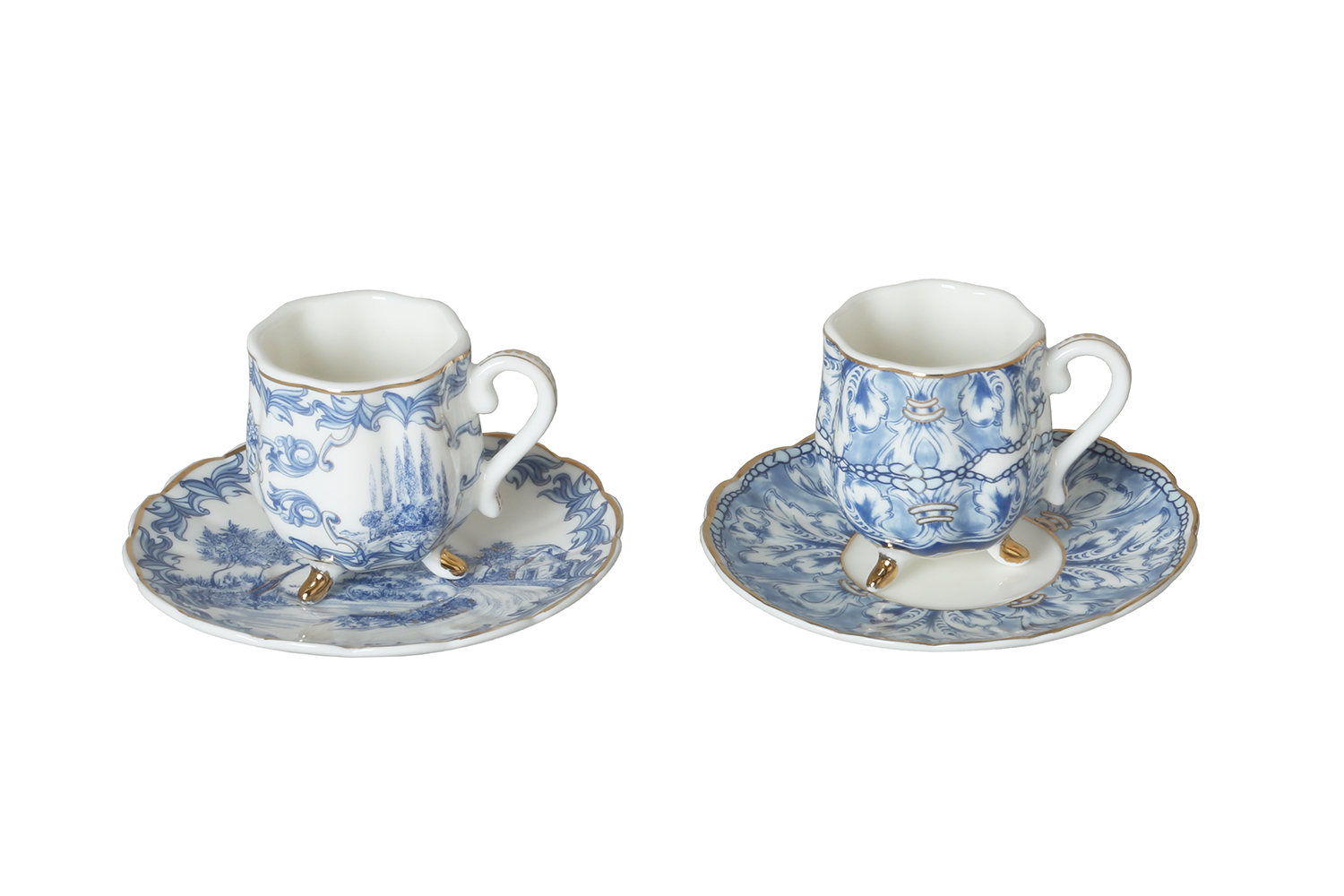 Florance Bone China Mavi Beyaz 4 lü Ayaklı Kahve Fincanı Seti - 1