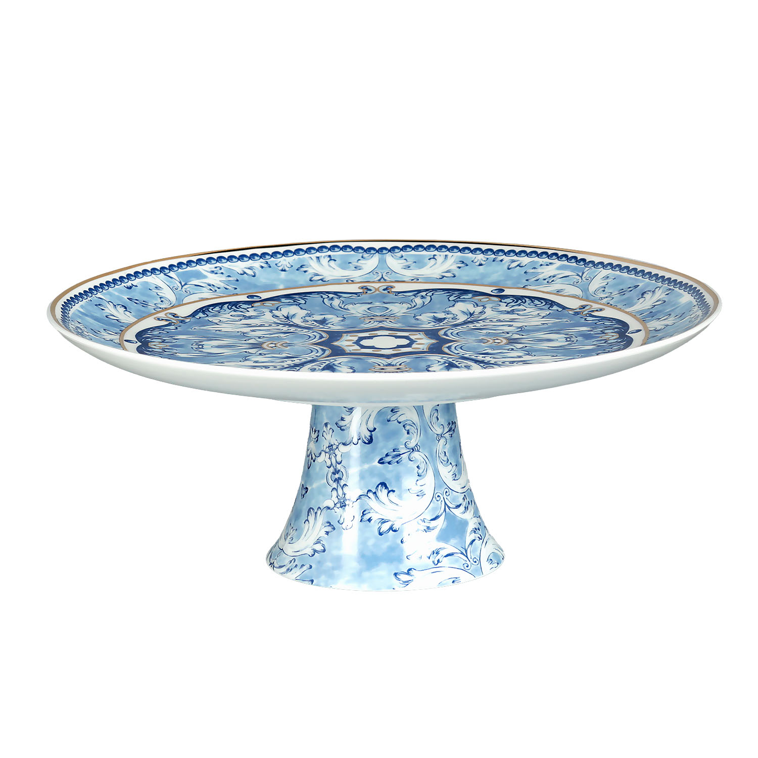 Florance Bone China Mavi Beyaz Ayaklı Kek Standı 27 cm - 1