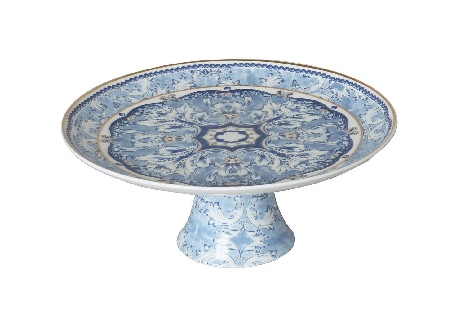 Florance Bone China Mavi Beyaz Ayaklı Kek Standı 27 cm - 1