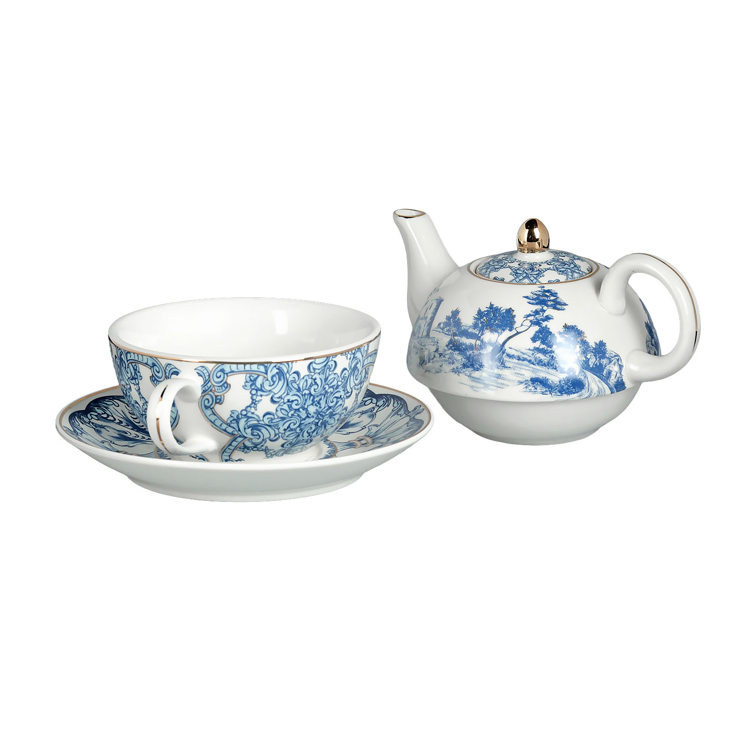 Florance Bone China Mavi Beyaz Tek Kişilik Demlik&Fincan Seti - 3