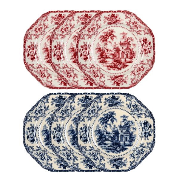 Florantine 27cm 6Li Tabak Seti Kirmizi-Mavi - 1