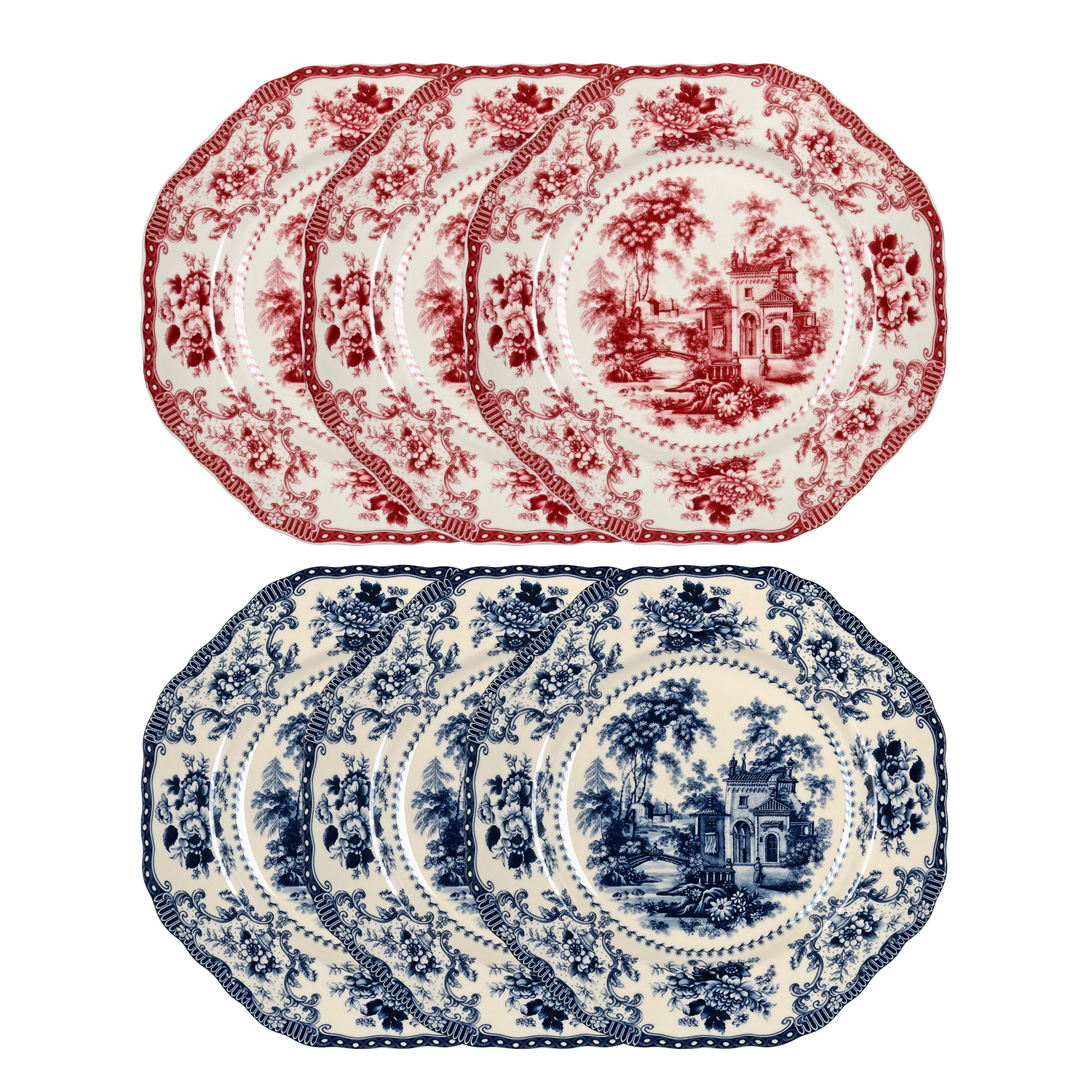 Florantine 27cm 6Li Tabak Seti Kirmizi-Mavi - 1