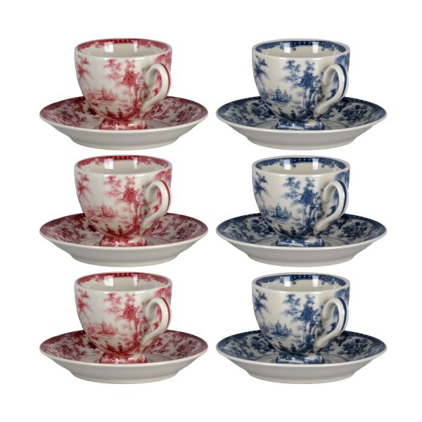Lucky Art Florantine 6Li Ayakli Kahve Fincani Seti Kirmizi-Mavi 100 cc
