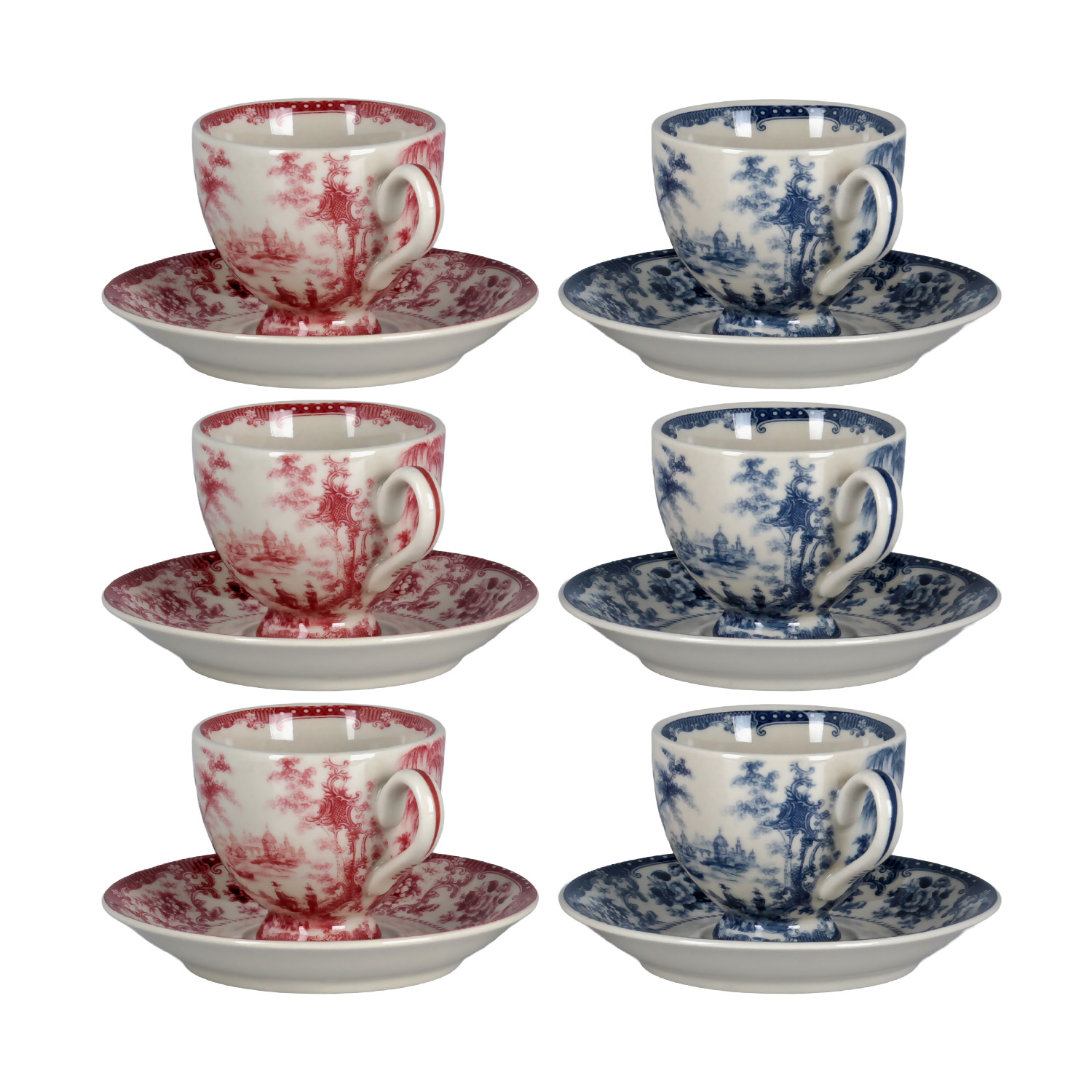 Florantine 6Li Ayakli Kahve Fincani Seti Kirmizi-Mavi 100 cc - 1
