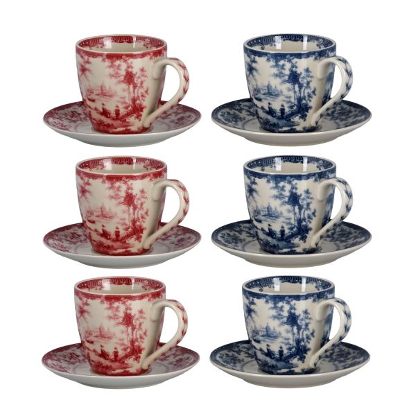 Lucky Art Florantine 6li Kahve Fincani Seti Kirmizi-Mavi 120 cc