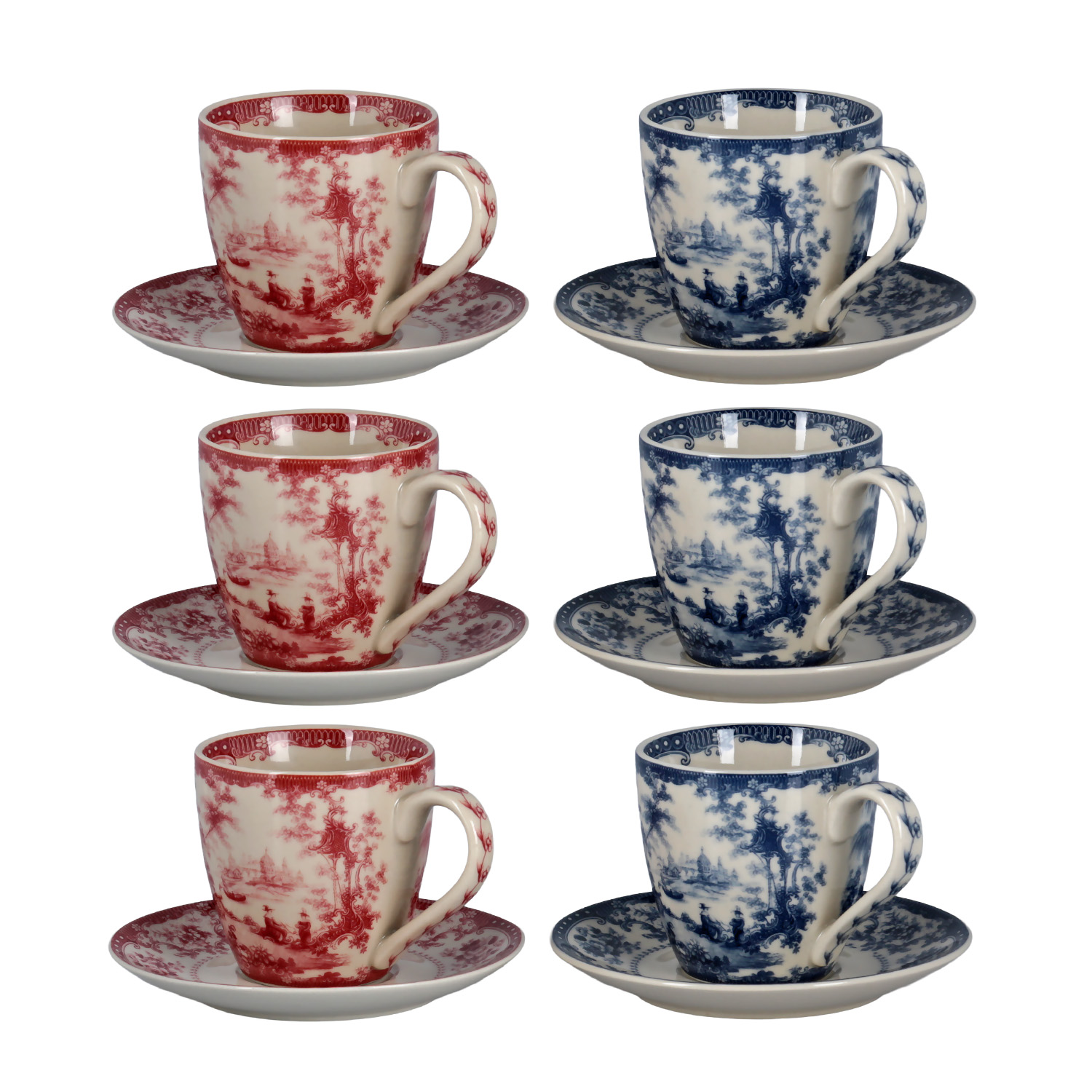 Florantine 6li Kahve Fincani Seti Kirmizi-Mavi 120 cc - 1