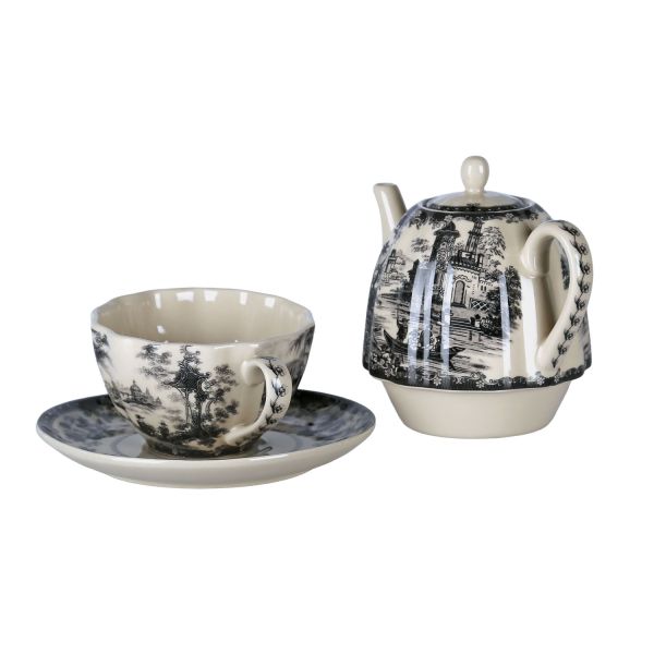 Lucky Art - Lucky Art Florantine Tek Kişilik Çay Seti Siyah 700 cc (1)