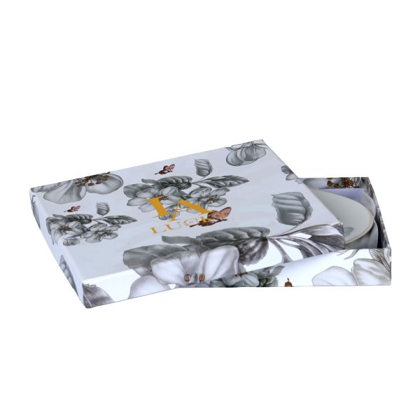 LUCKYART - Luckyart Harmonia New Bone China Gri Naturel Desenli 2'li Servis Tabağı Seti 20 cm (1)