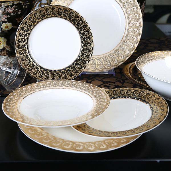 Lucky Art Isadora Bone China Porselen Gold Kenar detaylı Klasik Yemek Takımı 67 parça - 3