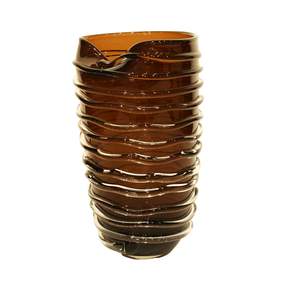 Lucky Art Amber Rengi Amorf Yapılı Modern Cam Vazo 16*11*38 - 1