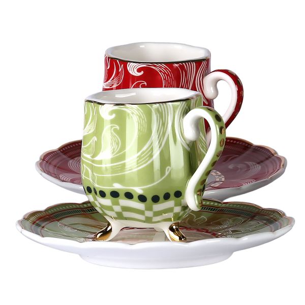 Lucky Art - Lucky Art Lancelot New Bone China Porselen 6lı Ayaklı Kahve Fincanı Seti (1)