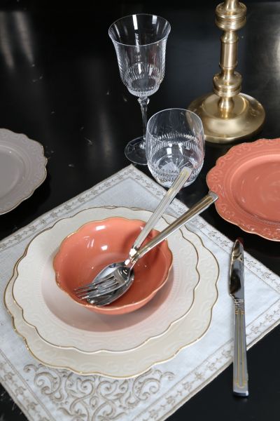 Lucky Art - Lucky Art Laurance Krem&Yanık Turuncu renkli New Bone China Yemek Takımı 24 parça (1)