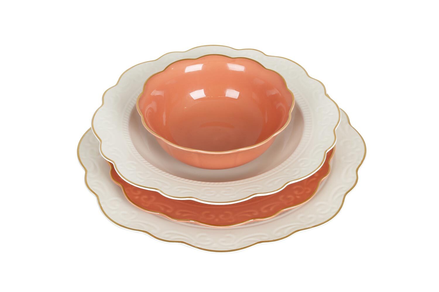 Laurance Krem&Yanık Turuncu renkli New Bone China Yemek Takımı 24 parça - 1