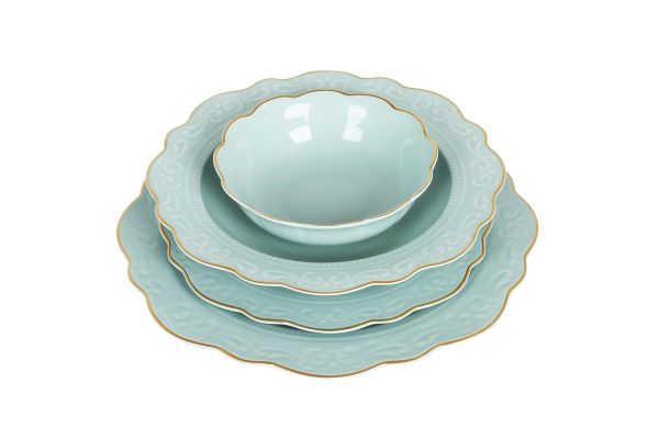 Lucky Art Laurance Mint Yeşil  renkli New Bone China Yemek Takımı 24 parça
