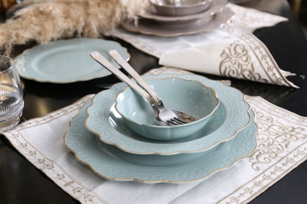 Laurance Mint Yeşil Renkli New Bone China Yemek Takımı 24 parça (1)