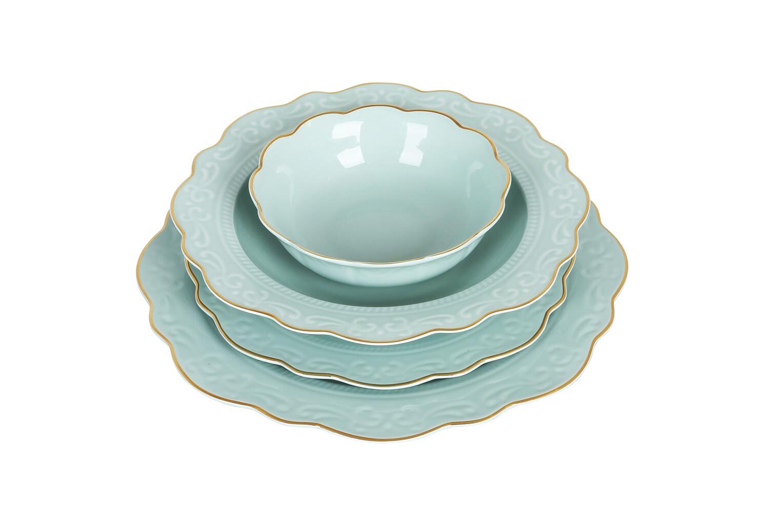 Laurance Mint Yeşil Renkli New Bone China Yemek Takımı 24 parça - 1