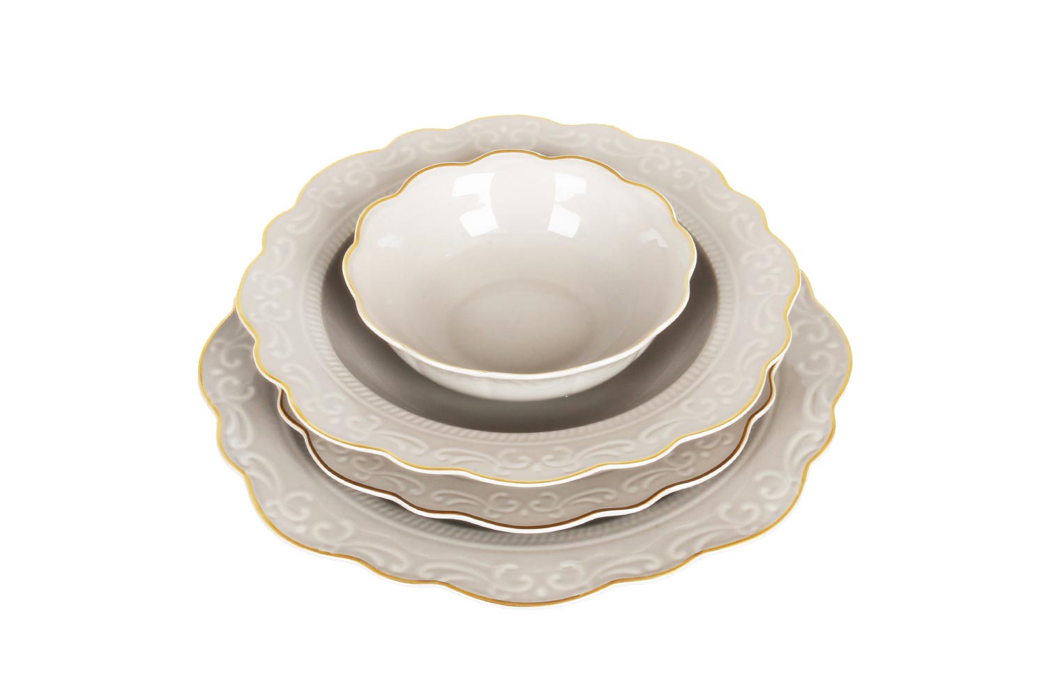 Lucky Art Laurance Taş Rengi New Bone China Yemek Takımı 24 parça - 1