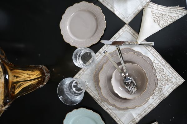 Lucky Art - Lucky Art Laurance Taş Rengi New Bone China Yemek Takımı 24 parça (1)