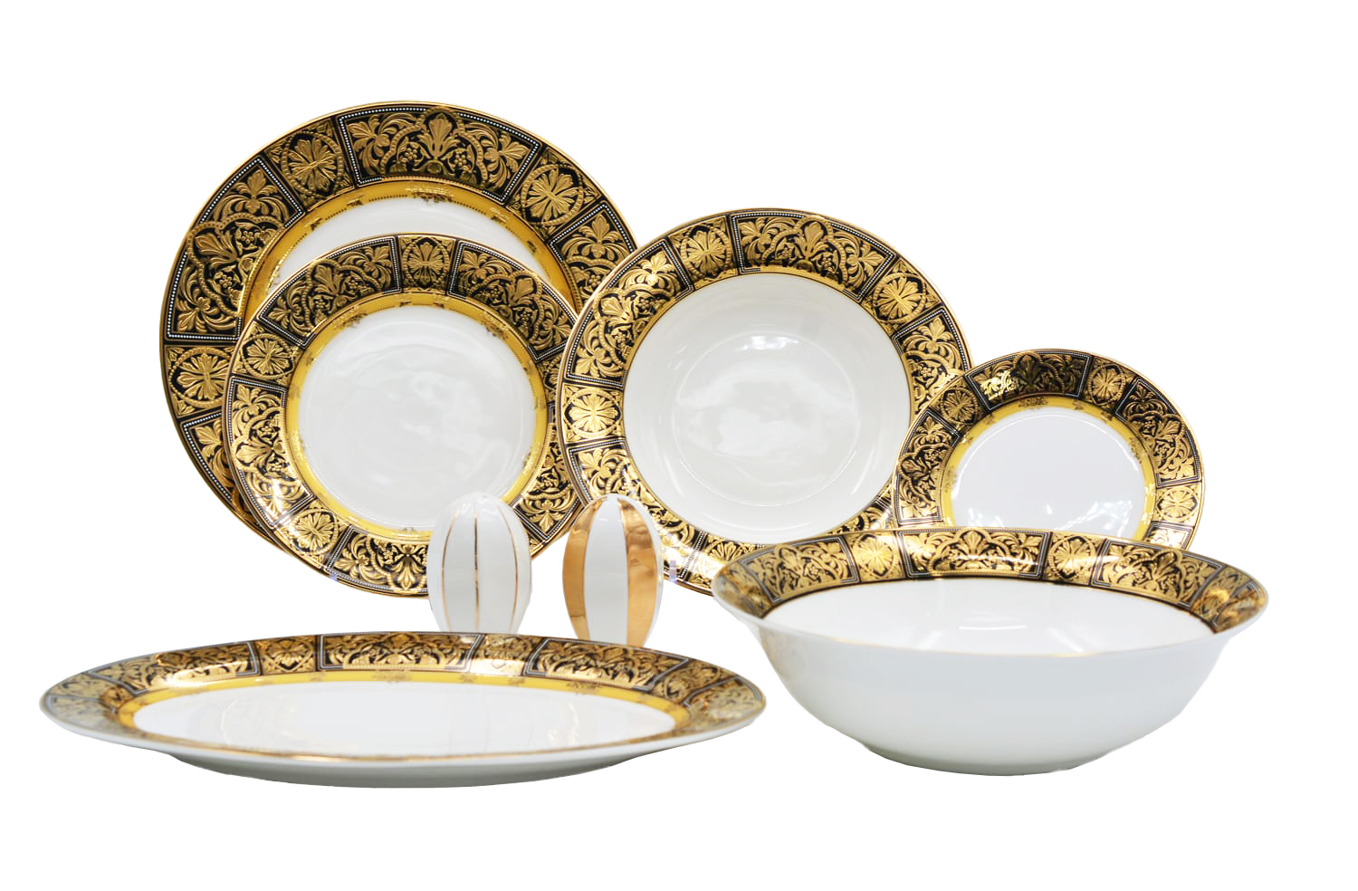 Verna Bone China Porselen Gold&Siyah Desen Detaylı Klasik Yemek Takımı 67 parça - 1