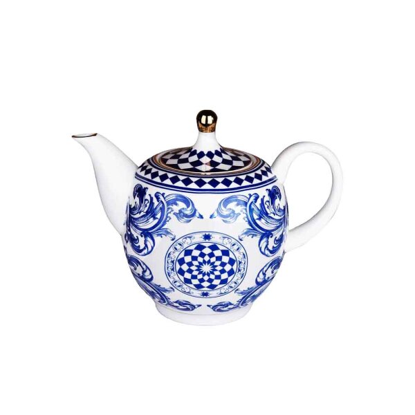 Aurora Bone Porselen Mavi Beyaz Barok Desenli Çaydanlık 800 ml