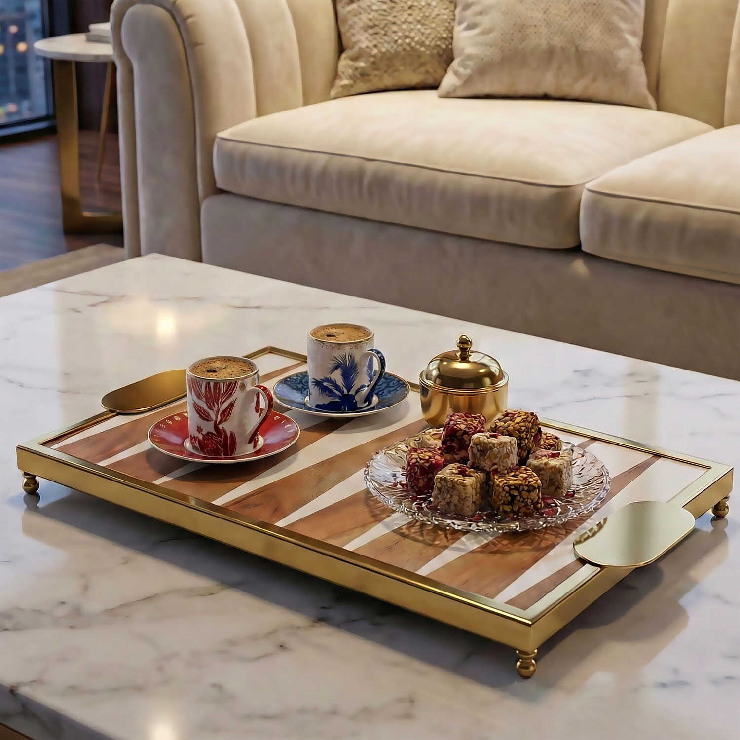 Lucky Art Dikdortgen Krem-Kahve Tepsi 40 Cm - 2