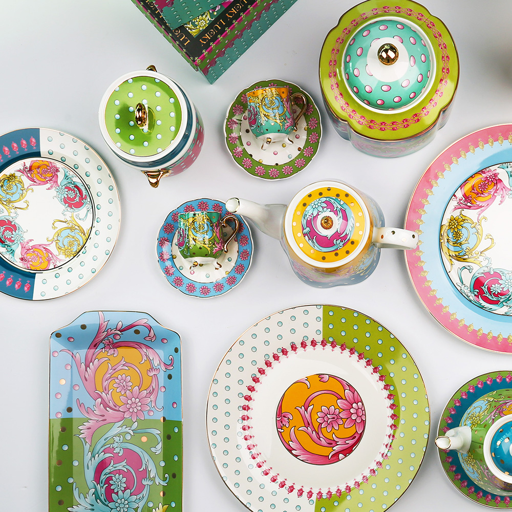 Lucky Art Estelle Bone China Porselen Karışık Desenli 4 lü Servis Tabağı Seti 27 cm - 2