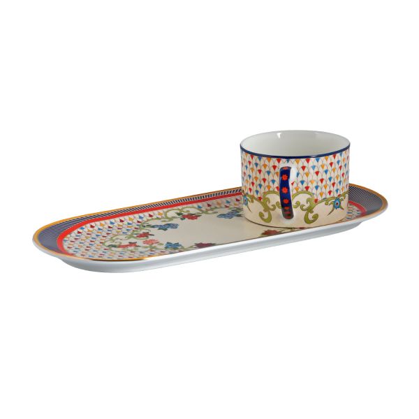 Lucky Art - Lucky Art Fiora Tek Kişilik Tepsili Çay Fincani Seti
