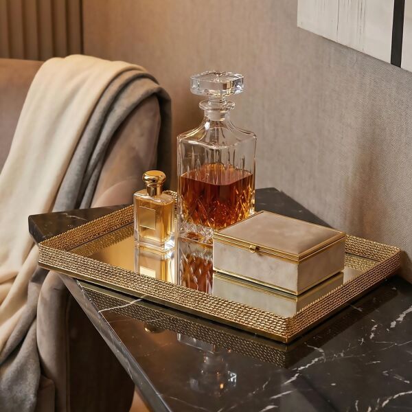 Lucky Art - Lucky Art Gold Burmalı Büyük Tepsı 52cm (1)