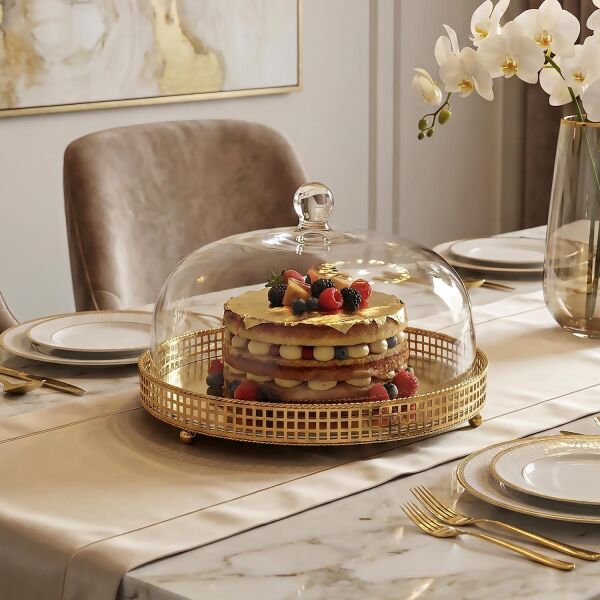 Lucky Art - Lucky Art Gold Kapaklı Kek Standı 30 Cm (1)