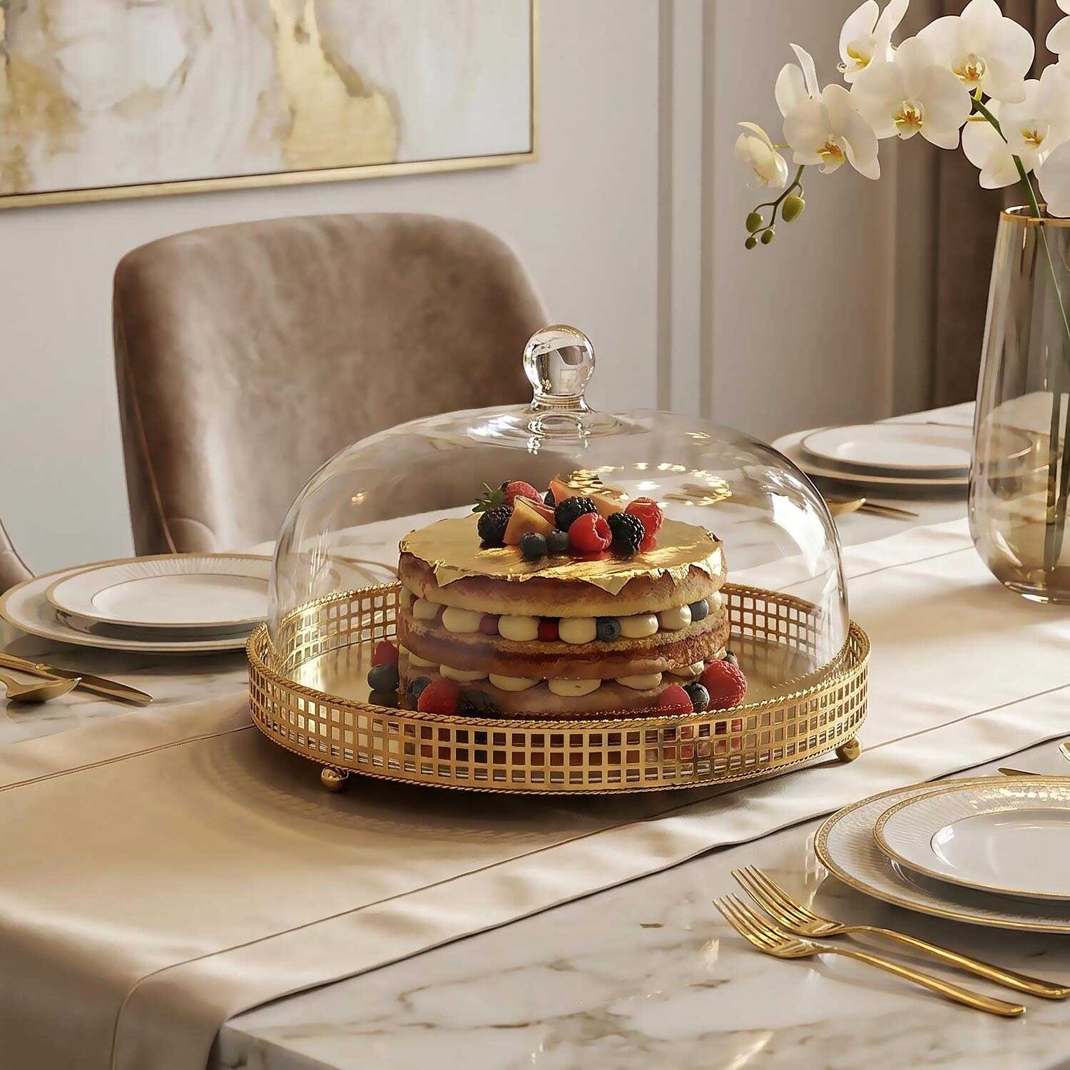 Lucky Art Gold Kapaklı Kek Standı 30 Cm - 2