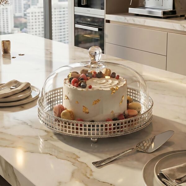 Lucky Art - Lucky Art Kapaklı Krom Kek Standı 30 Cm (1)