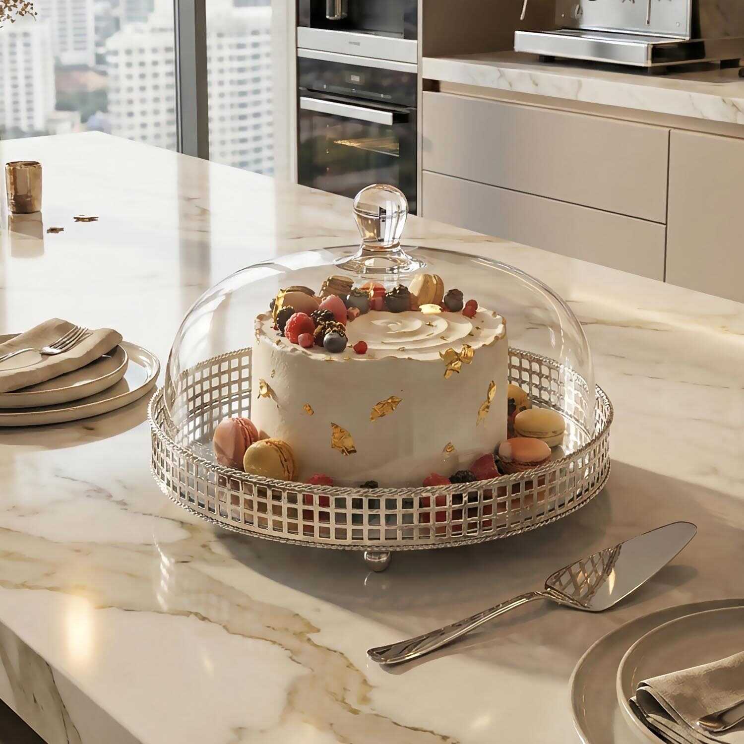 Lucky Art Kapaklı Krom Kek Standı 30 Cm - 2