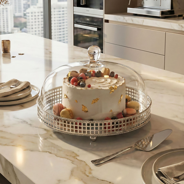 Lucky Art Kapaklı Krom Kek Standı 30 Cm (1)