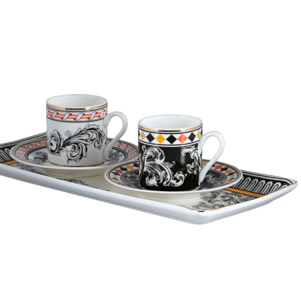 Lucky Art - Luckyart Margery Bone Porselen Barok Desenli 2 li Kahve Fincanı Seti (1)