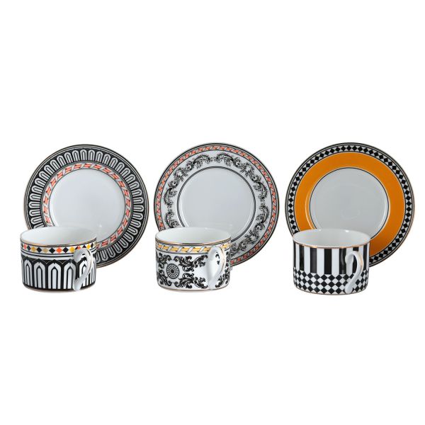 Lucky Art - Lucky Art Margery Bone Porselen Barok Desenli 6 lı Çay Fincanı Seti (1)