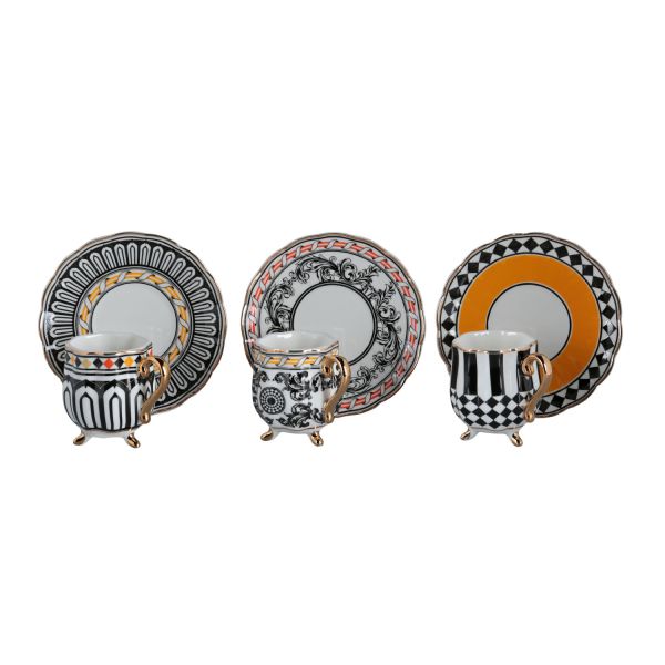 Lucky Art - Luckyart Margery Bone Porselen Barok Desenli 6 lı Kahve Fincanı Seti (1)