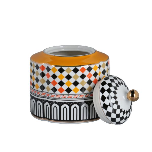 Lucky Art - Lucky Art Margery Bone Porselen Barok Desenli Geniş Kavanoz 18 cm (1)