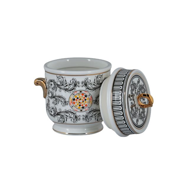 Lucky Art - Luckyart Margery Bone Porselen Barok Desenli Kulplu Kavanoz 16 cm (1)