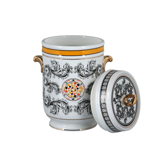 Lucky Art - Luckyart Margery Bone Porselen Barok Desenli Kulplu Kavanoz 22 cm (1)