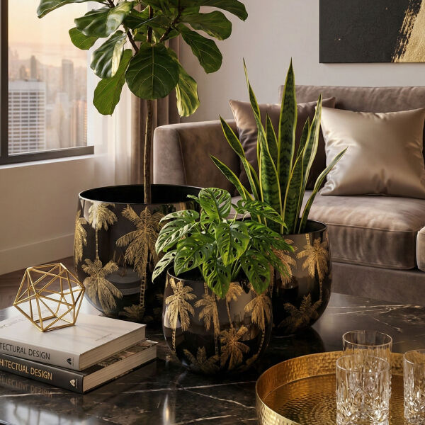 Palm Breeze Dekoratif 3lu Saksı Seti (1)