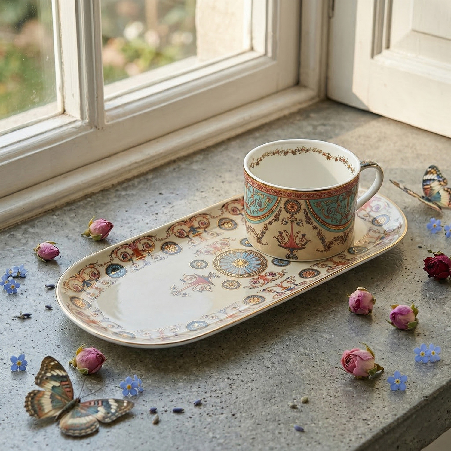 Rosea Bone Tek Kisilik Tepsili Cay Fincan Seti - 2